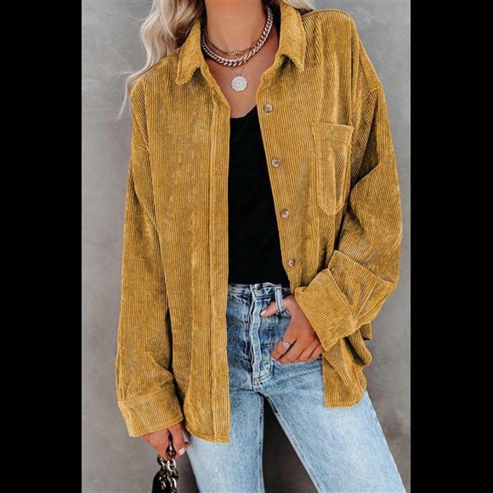 Deep Yellow Button Down Long Sleeve Cordoroy Butt… - image 3